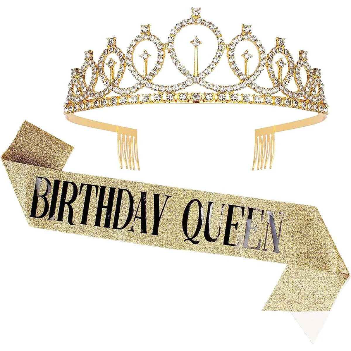 2pcs  "Birthday Queen" Ribbon + Birthday crown tiara for Bachelorette