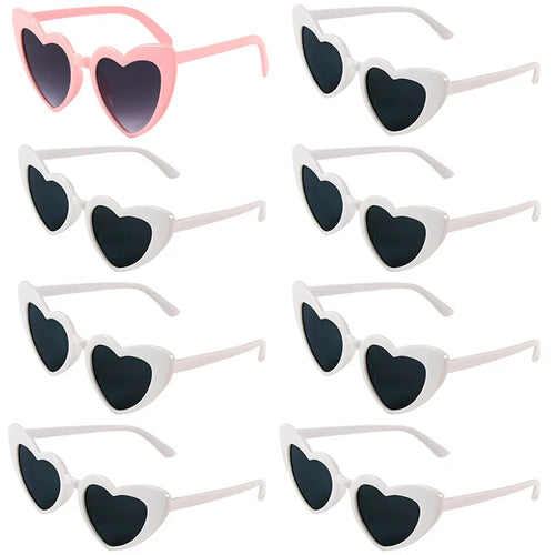 6/8Pcs Bachelorette Hen Party  White Pink Sunglasses Heart Glasses