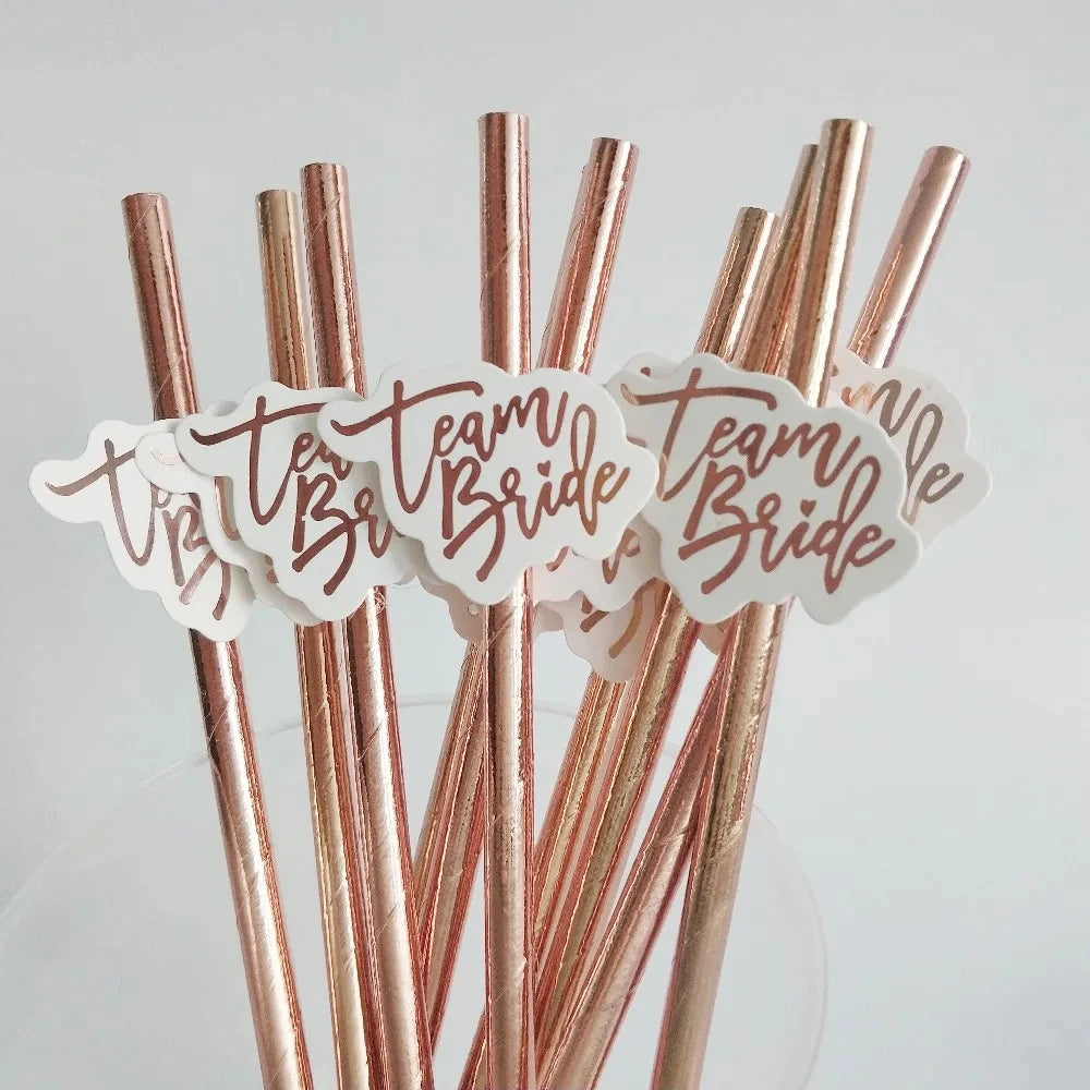 10Pcs Rose Gold Team Bride Straws Hen Party Bachelorette Wedding Party