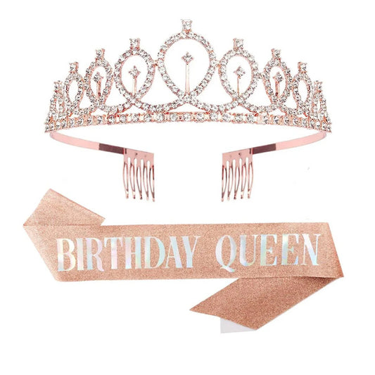 2pcs  "Birthday Queen" Ribbon + Birthday crown tiara for Bachelorette